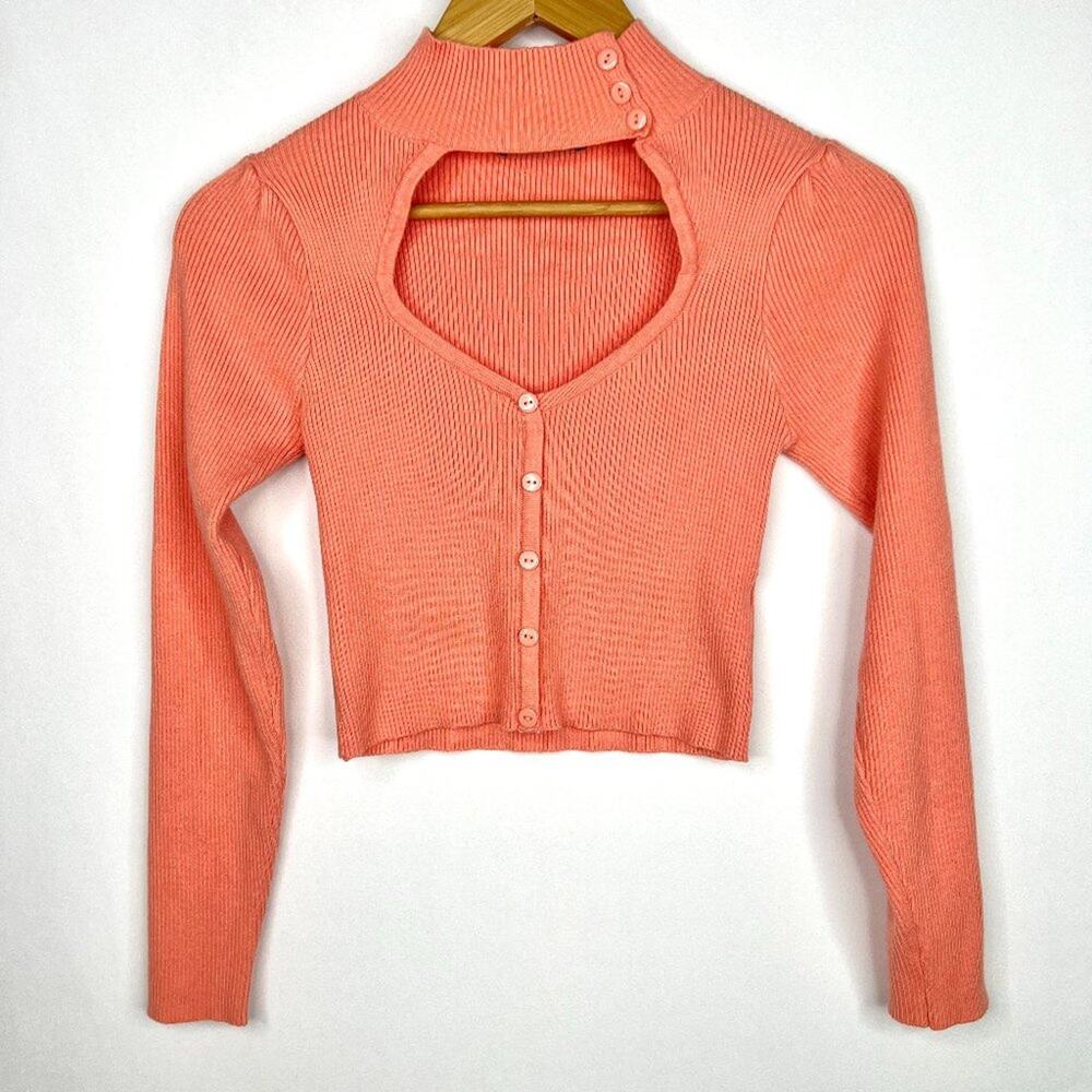 SHEIN Coral Cut Out Button Neck Sweater XS